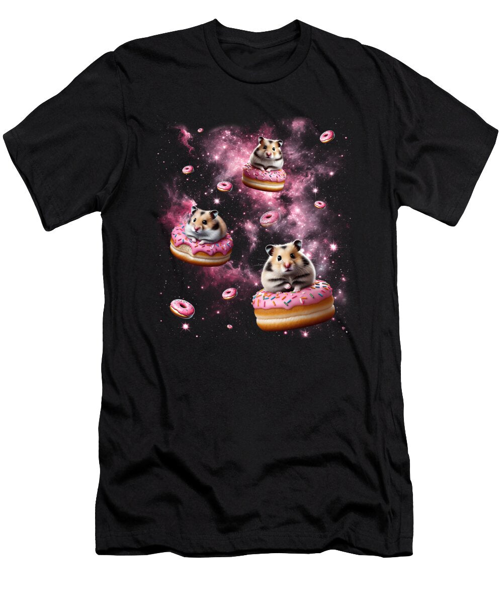 Cute Hamster Riding Donut Space Galaxy Hamster Lover Job T-Shirt