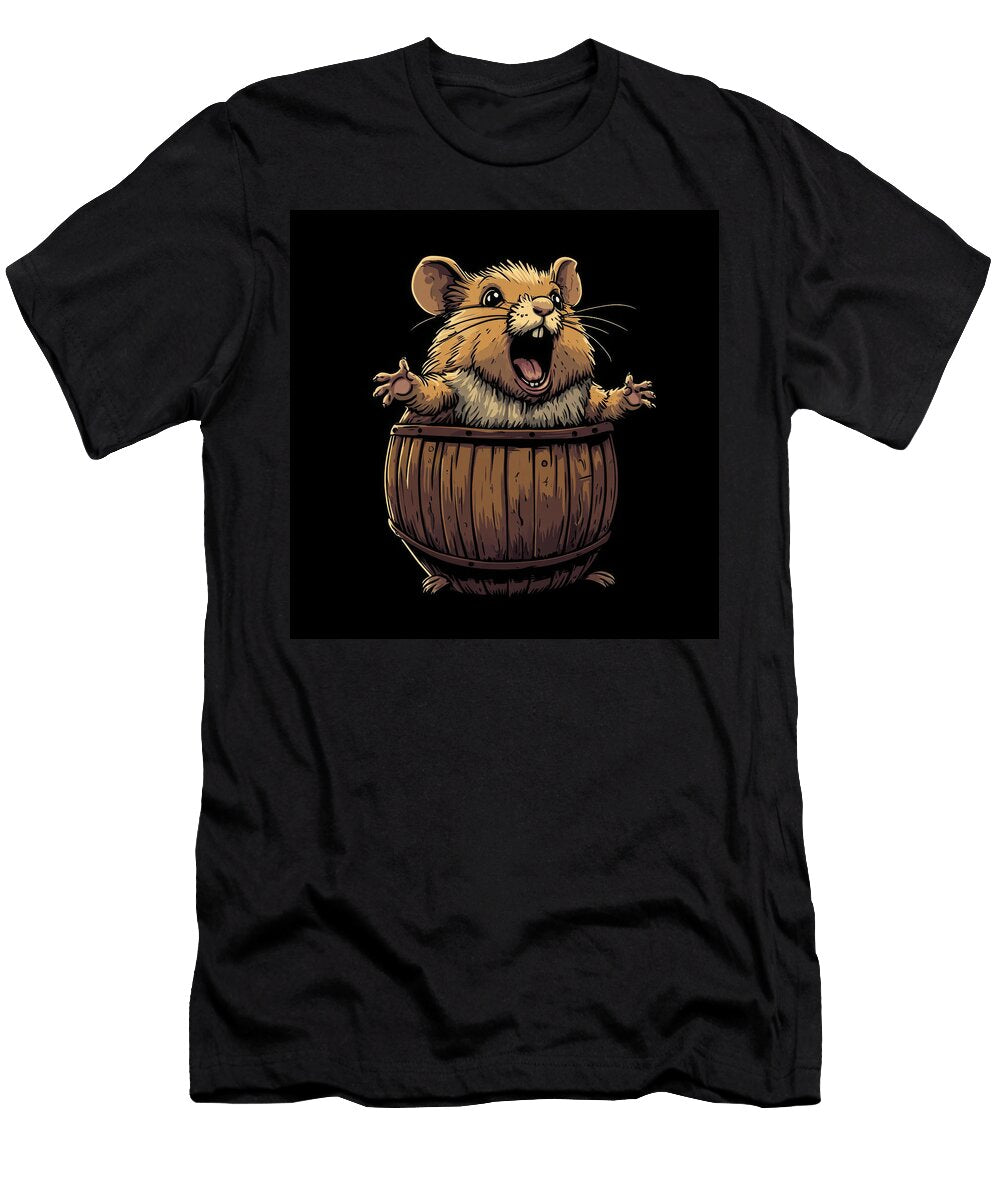 Cute Hamster Shouting Inside Wooden Bucket Tijile Luboch T-Shirt