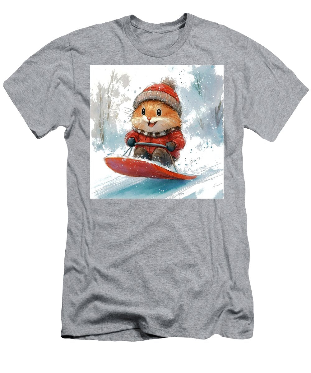 Cute Hamster Sledding in the Winter Snow Rhys Jacobson T-Shirt