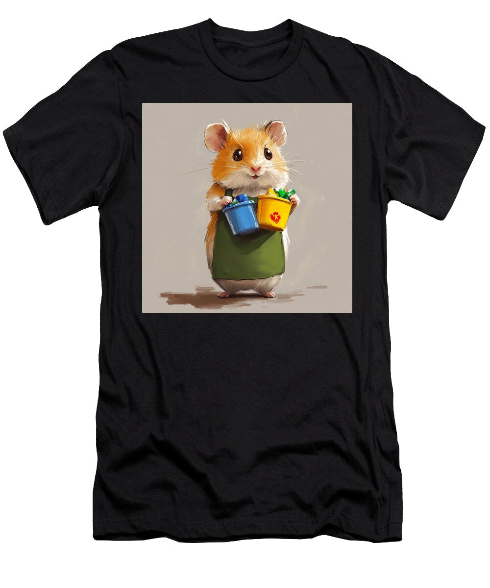 Cute Hamster Wearing Apron Holding Recycling Bins Pachhai Sampada T-Shirt