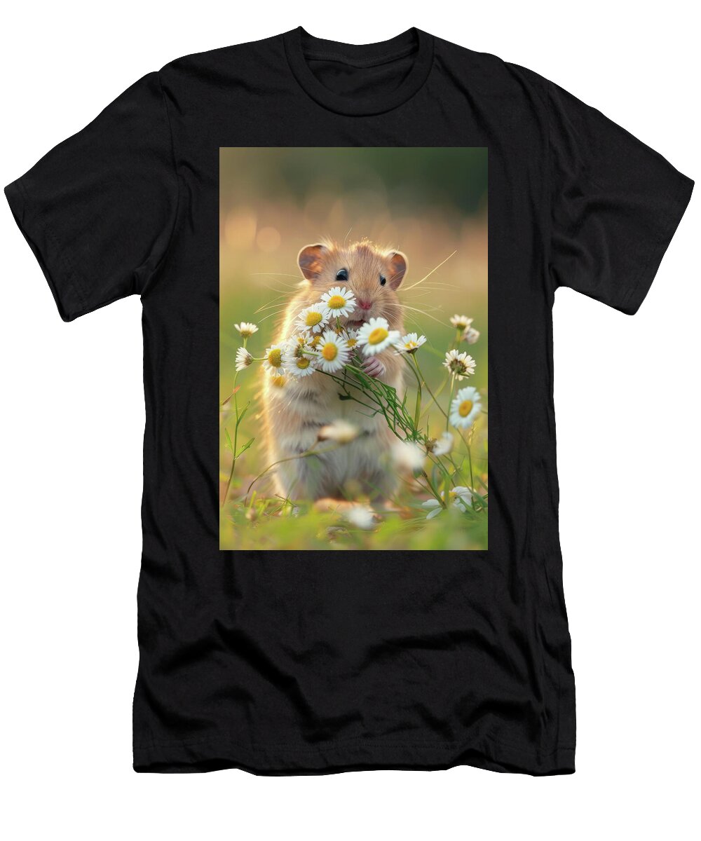 Cute Hamster with Daisies in a Sunny Field Felix Broennimann T-Shirt