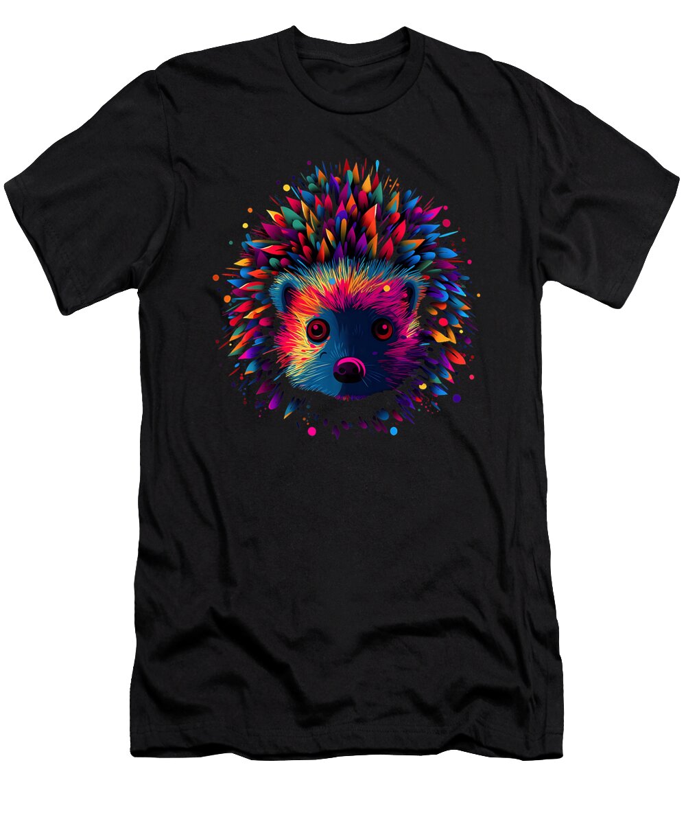 Cute Hedgehog Colorful Animal Art Lover Funny Black Dhbubble T-Shirt