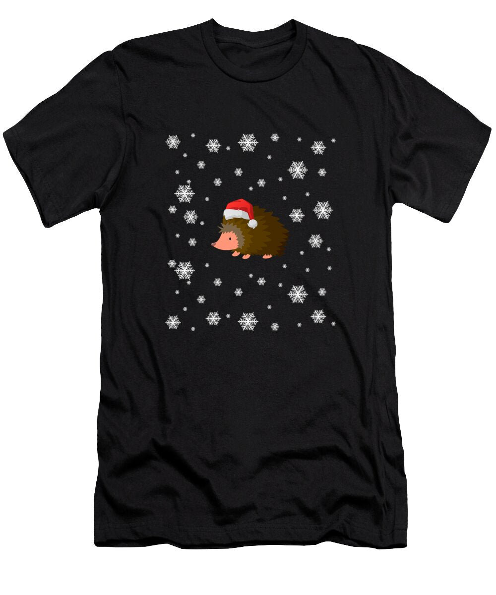 Cute Hedgehog Santa Hat Falling Snowflakes Grace Collett T-Shirt