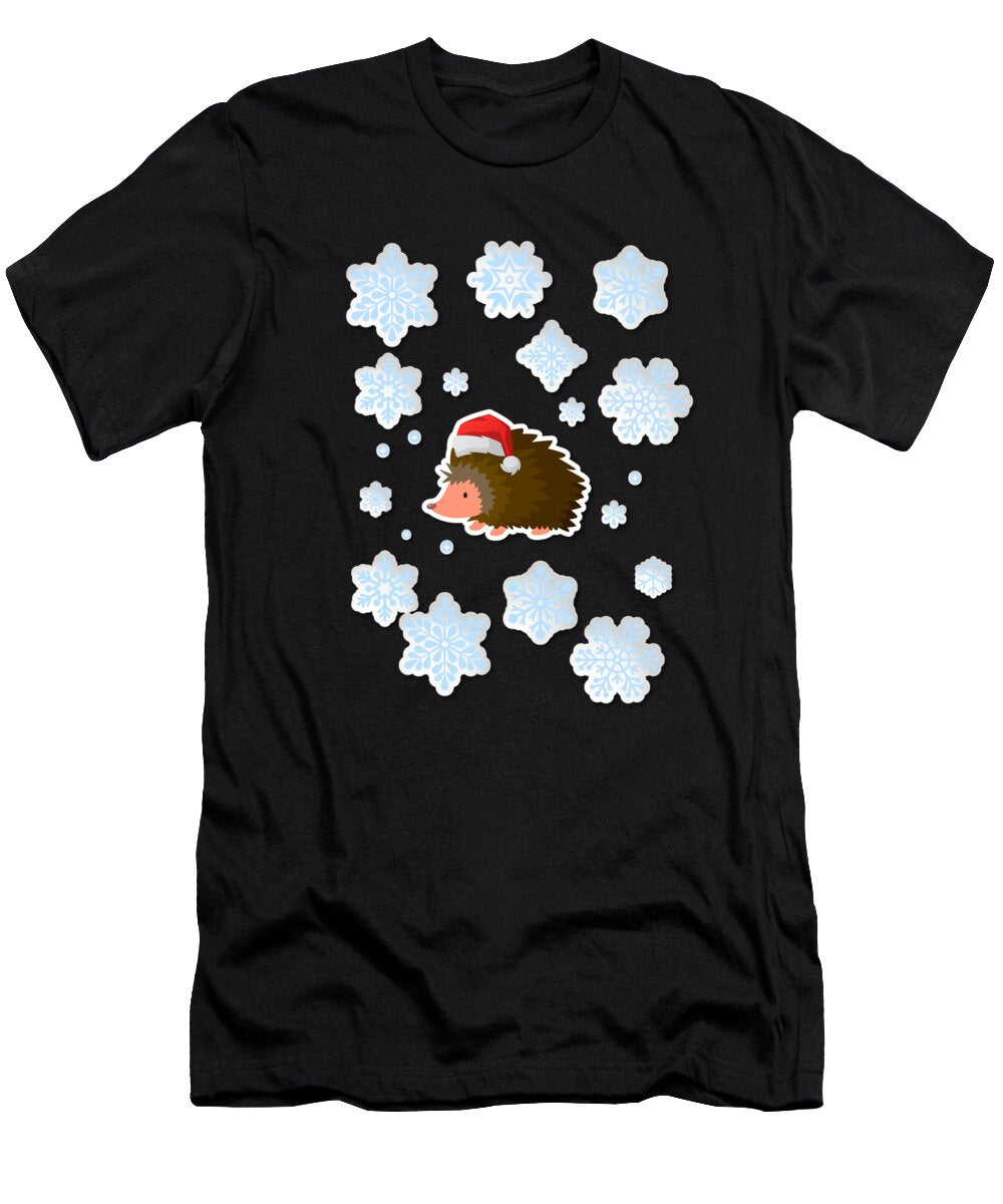 Cute Hedgehog Santa Hat Icy Snowflakes Grace Collett T-Shirt