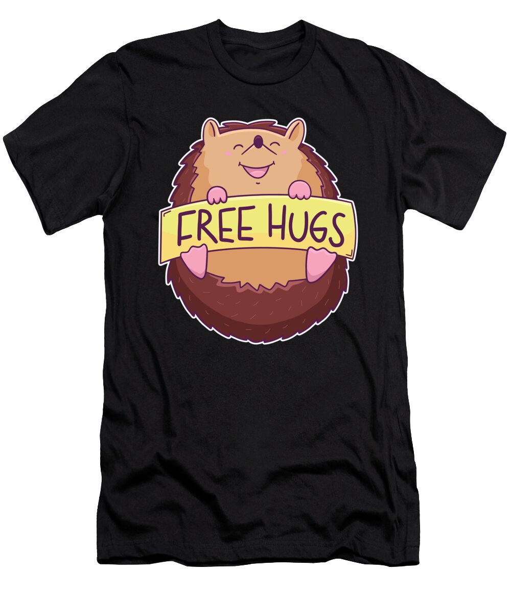 Cute Hedgehog with Free Hugs Quote Gift Licensed Art T-Shirt