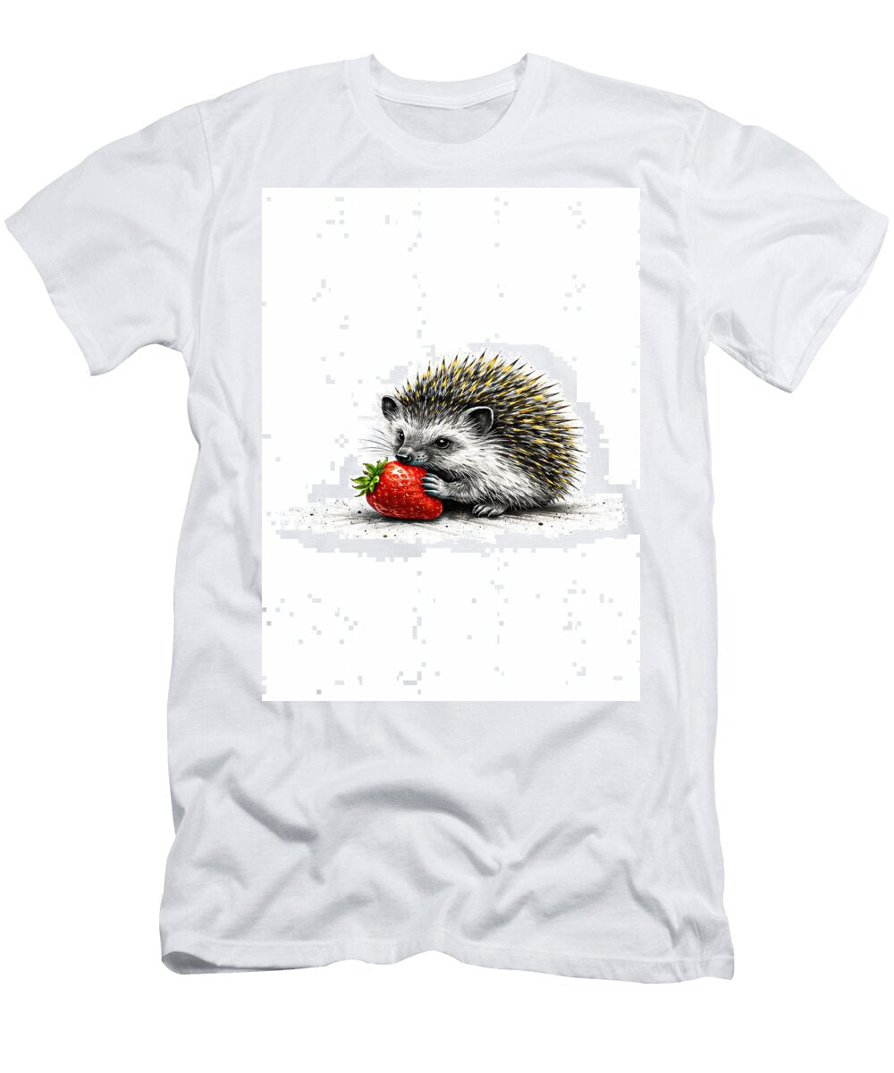 Cute Hedgehog with Strawberry on White Background Derin Gizem Ince T-Shirt