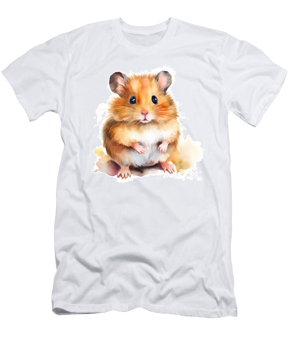 Cute Russian Hamster Also Known As the Djungarian or Siberian Dwarf Hamster Digital Watercolour on White Background Jane Rix T-Shirt