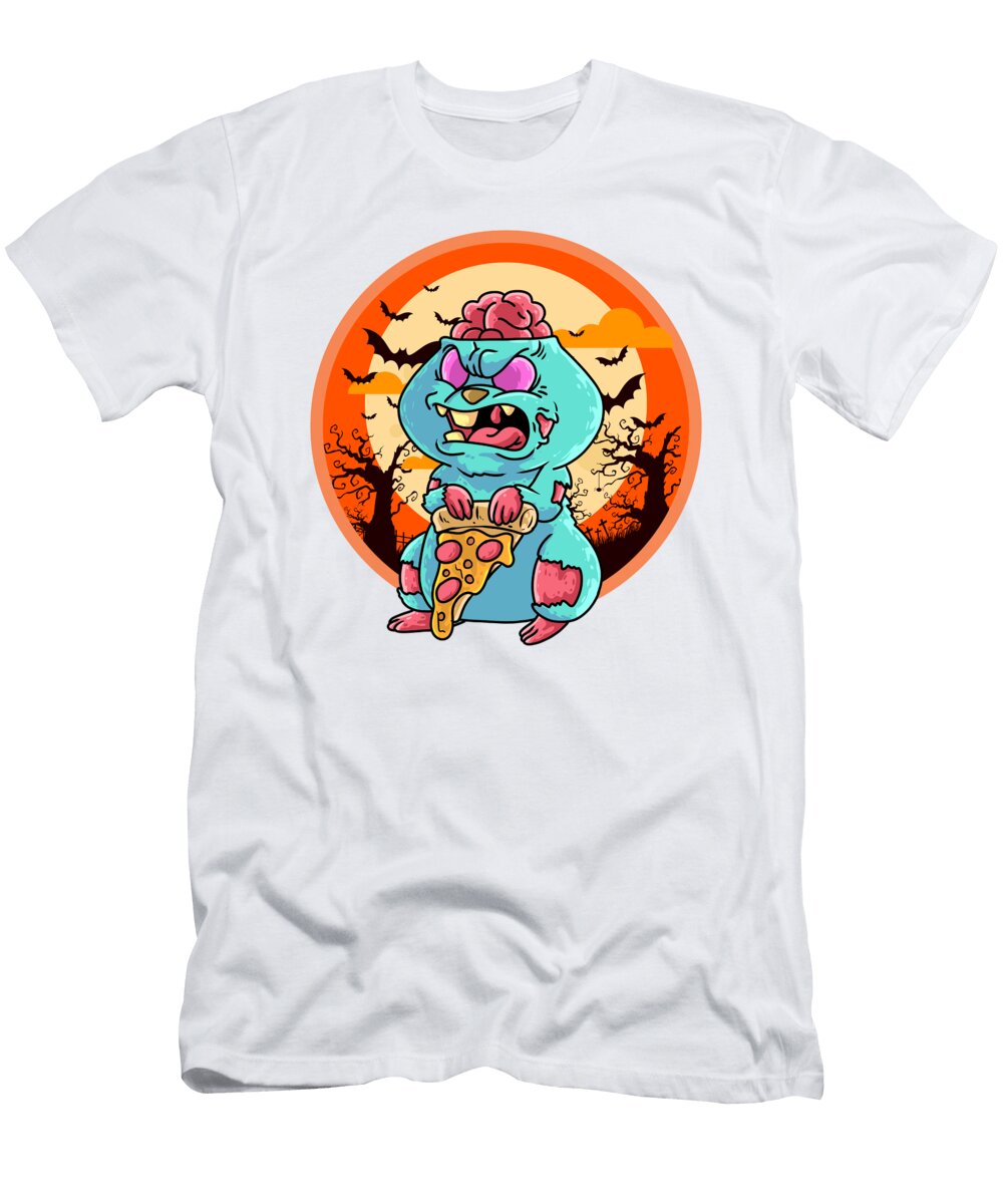 Cute Spooky Halloween Zombie Hamster with Pizza Ernesto Tavares Gaiteiro T-Shirt