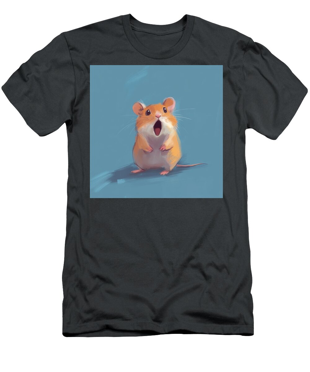 Cute Surprised Hamster with Open Mouth on Blue Maroon Stay T-Shirt