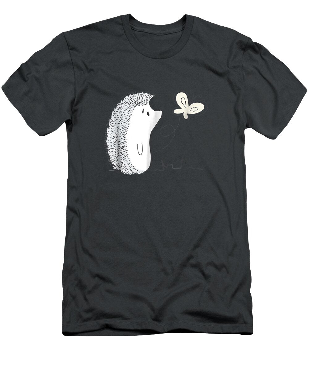 Cute Vintage Hedgehog Butterfly Art G005287 Black T-Shirt