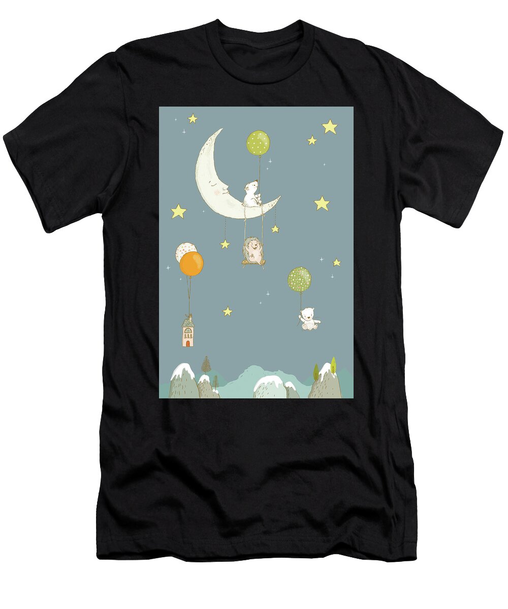 Cute Whimsical Animals and Night Sky Matthias Hauser T-Shirt