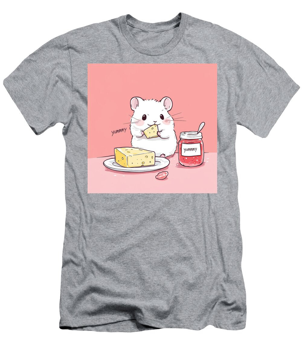 Cute White Hamster Eating Cheese with Jam Chandana Ragar T-Shirt