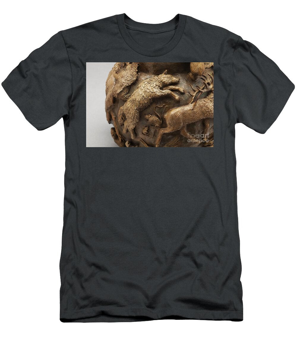 Dance of the Seasons Bronze Wildlife Bowl Detail Wolf and Jumping Mice Dawn Senior Trask T-Shirt