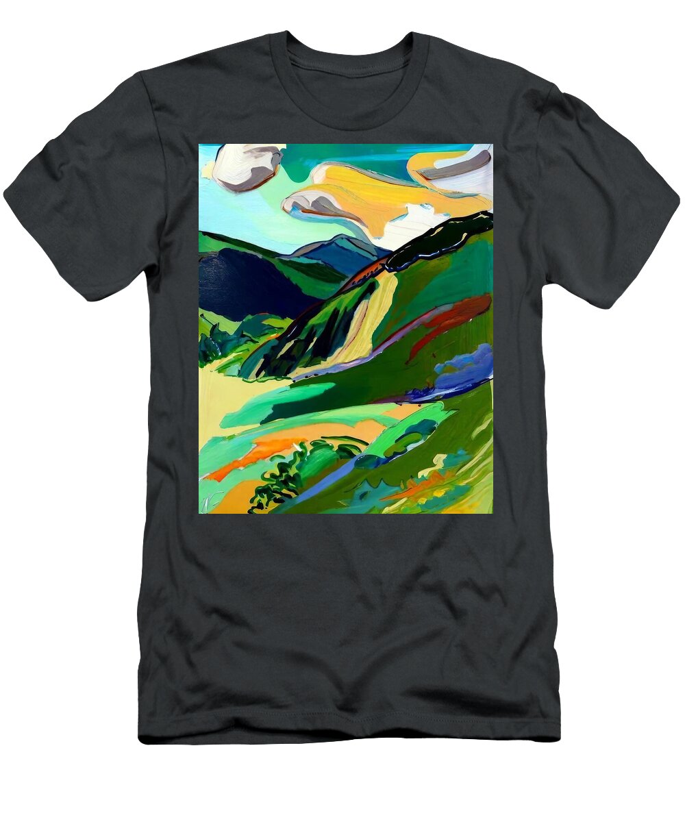 Day Sunny Mountains Painting Paper Nature Inspired Canary Lands Unique Artwork Wafe Akkash T-Shirt