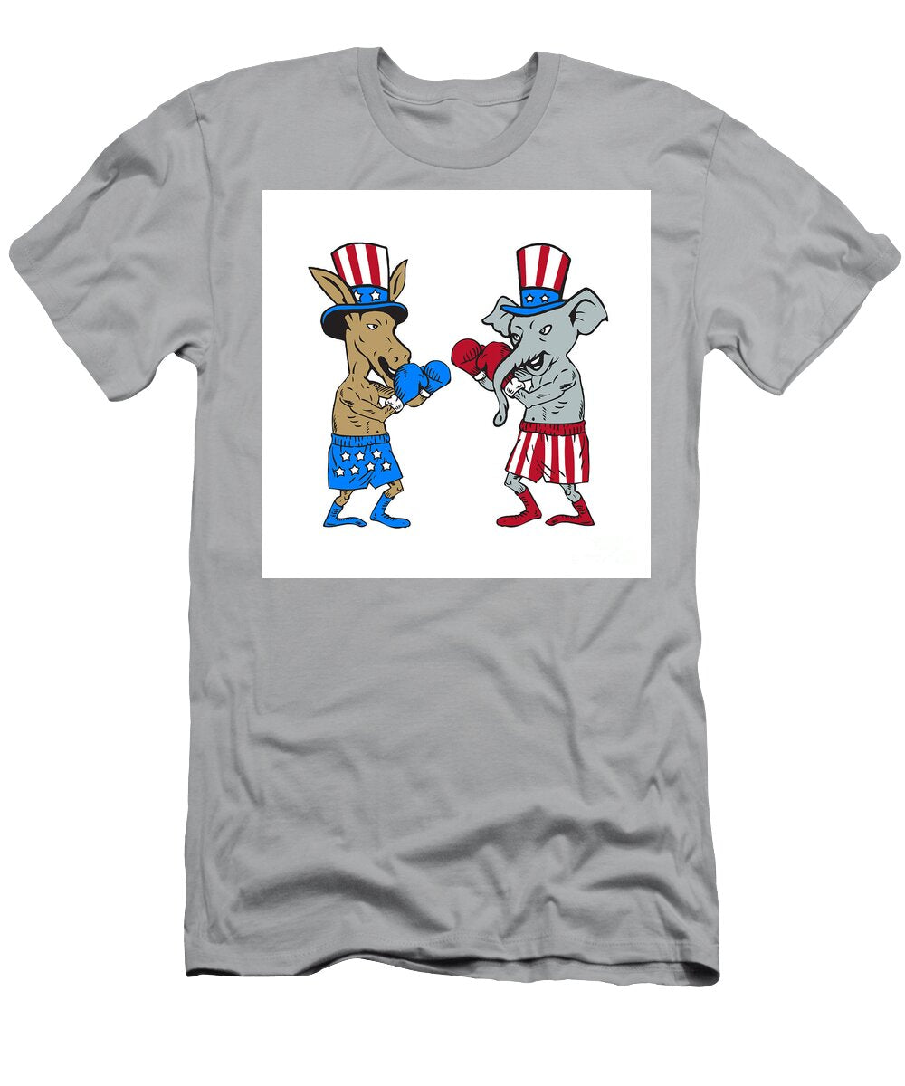 Democrat Donkey Boxer and Republican Elephant Mascot Cartoon Aloysius Patrimonio T-Shirt
