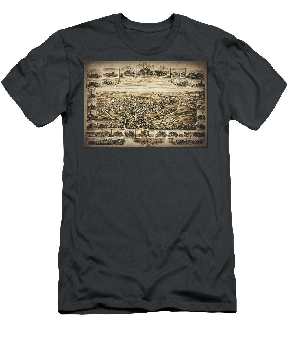 Derry New Hampshire Vintage Map Birds Eye View 1898 Sepia Carol Japp T-Shirt