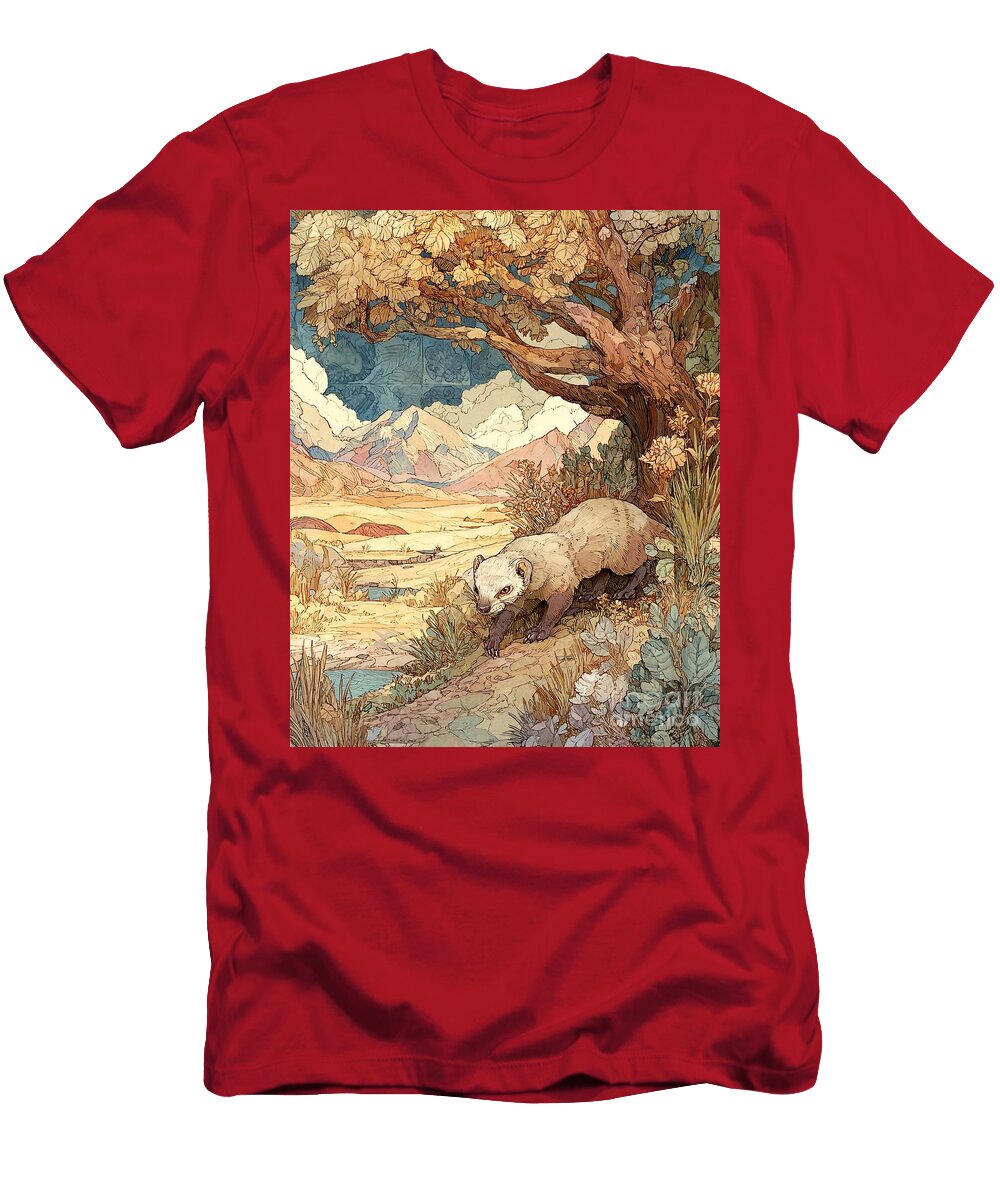 Desert Creature Majestic Desert Weasel in Mountainous Terrain Wildlife Art Mountain Landscape Clint Mclaughlin T-Shirt
