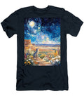 Desert Landscape Night Sky Coyote Howling From a Desert Mesa Looking Wildlife Painting Elmer Powers T-Shirt