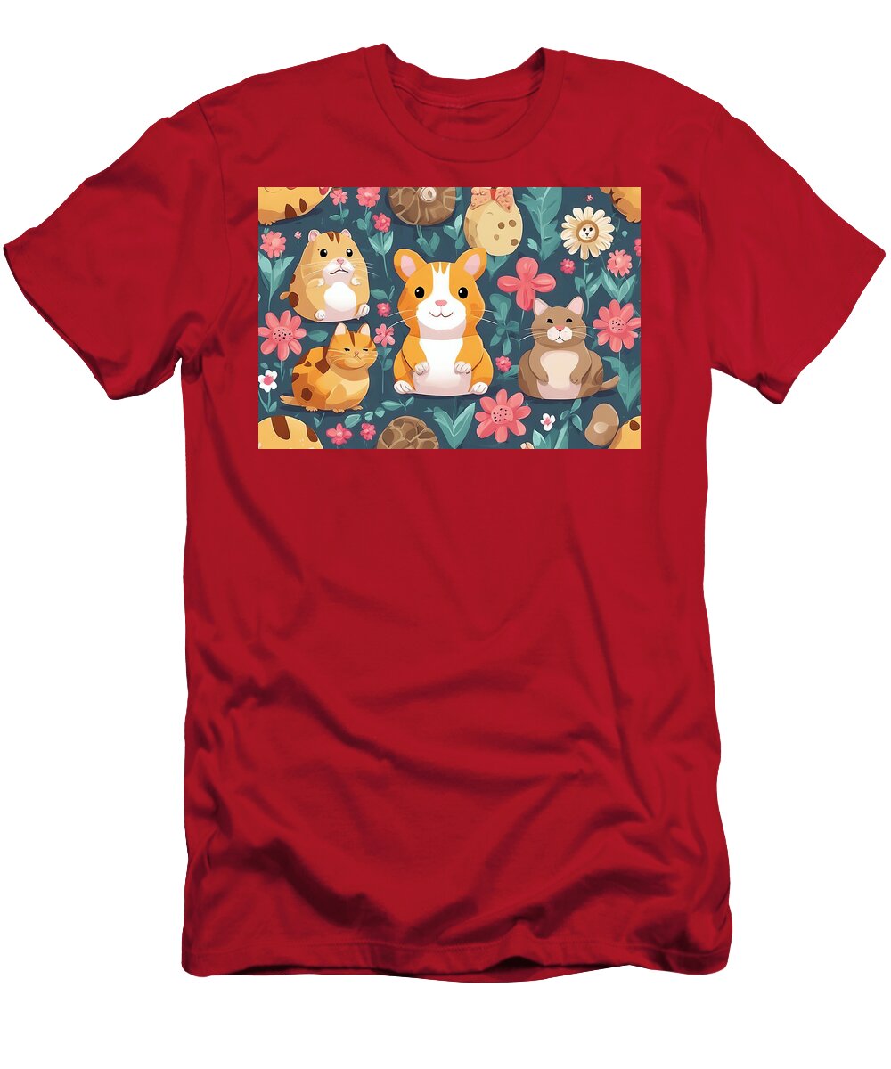 Designs Childish Animals Seamless Page Web Pattern Dog Turtle Flowers Textures Background Funny Can Used Surface Fills Cat Cartoon Wallpaper Hamster Backgroun Wafe Akkash T-Shirt