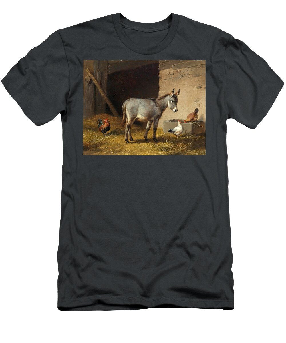 Donkey and Chickens in the Barn Eugene Verboeckhoven T-Shirt