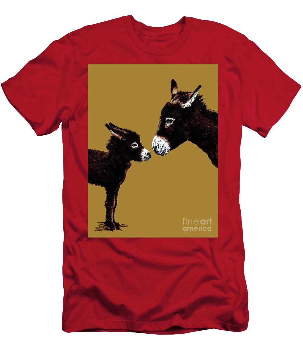 Donkey Mother and Baby on Golden Yellow 2020 Mike Davis T-Shirt