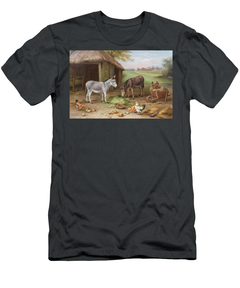 Donkeys and Chickens in a Farmyard Edgar Hunt T-Shirt