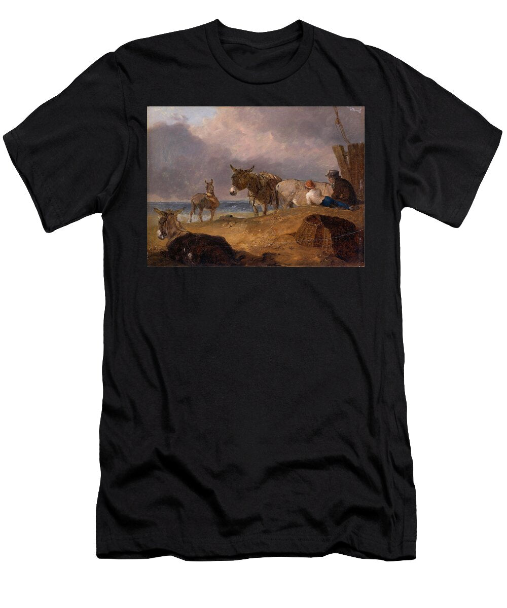 Donkeys and Figures on a Beach Julius Caesar Ibbetson T-Shirt
