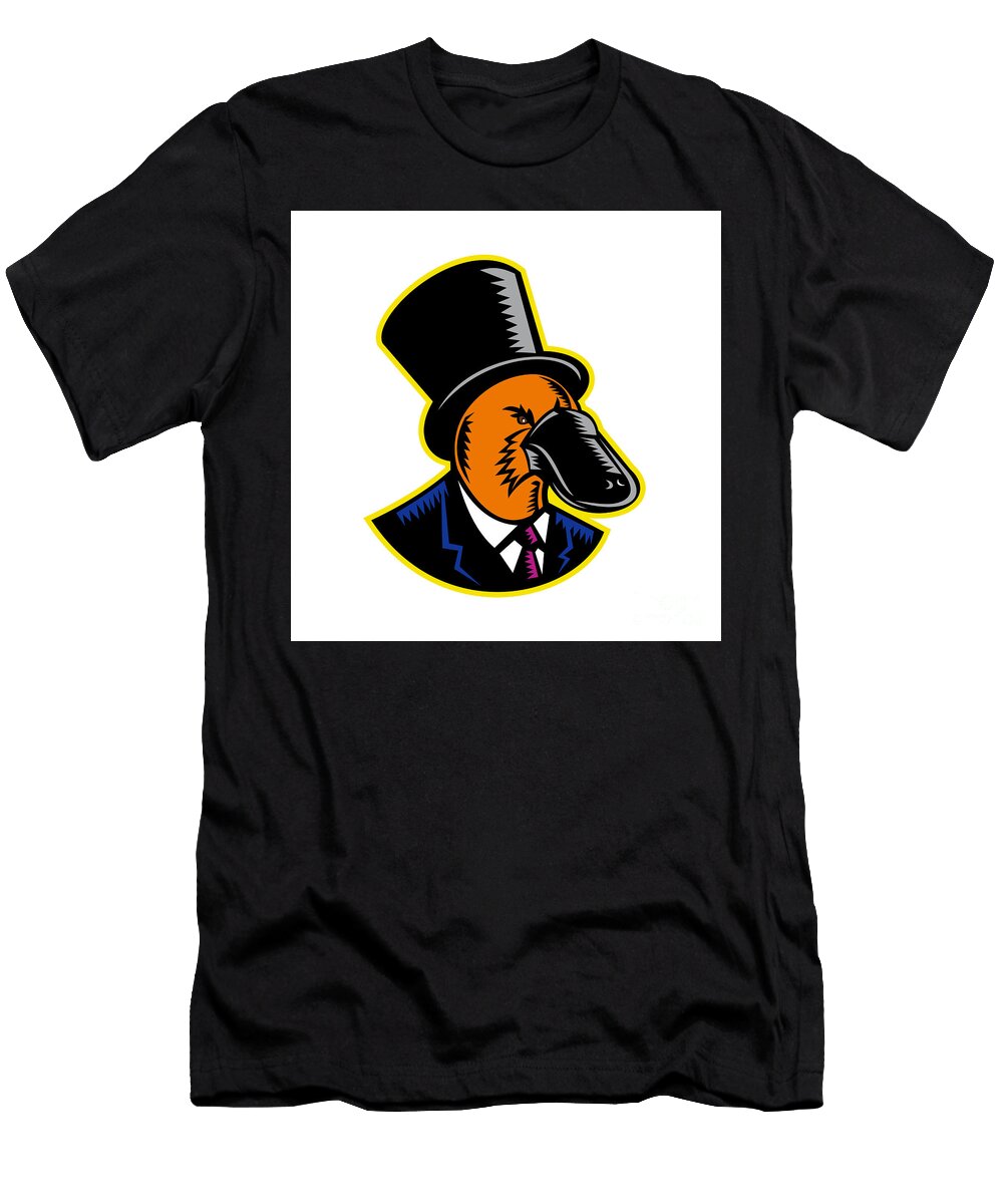 Duck Billed Platypus Tophat Woodcut Color Aloysius Patrimonio T-Shirt