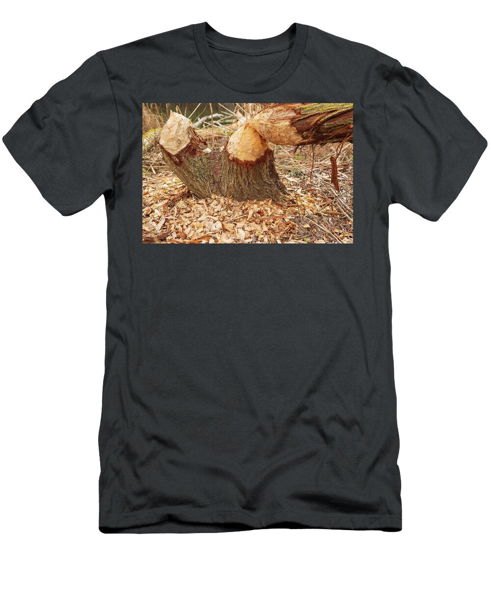 European Beaver Gnawed Tree Trunk Alhama River Ebro Eduardo Blanco Natureplcom T-Shirt
