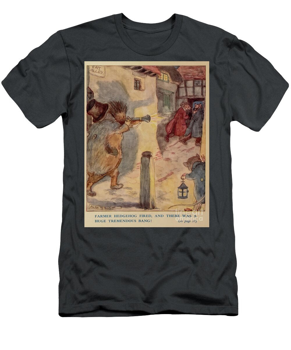 Farmer Hedgehog Firing Blunderbuss in Cat Alley As4 Historic Illustrations T-Shirt
