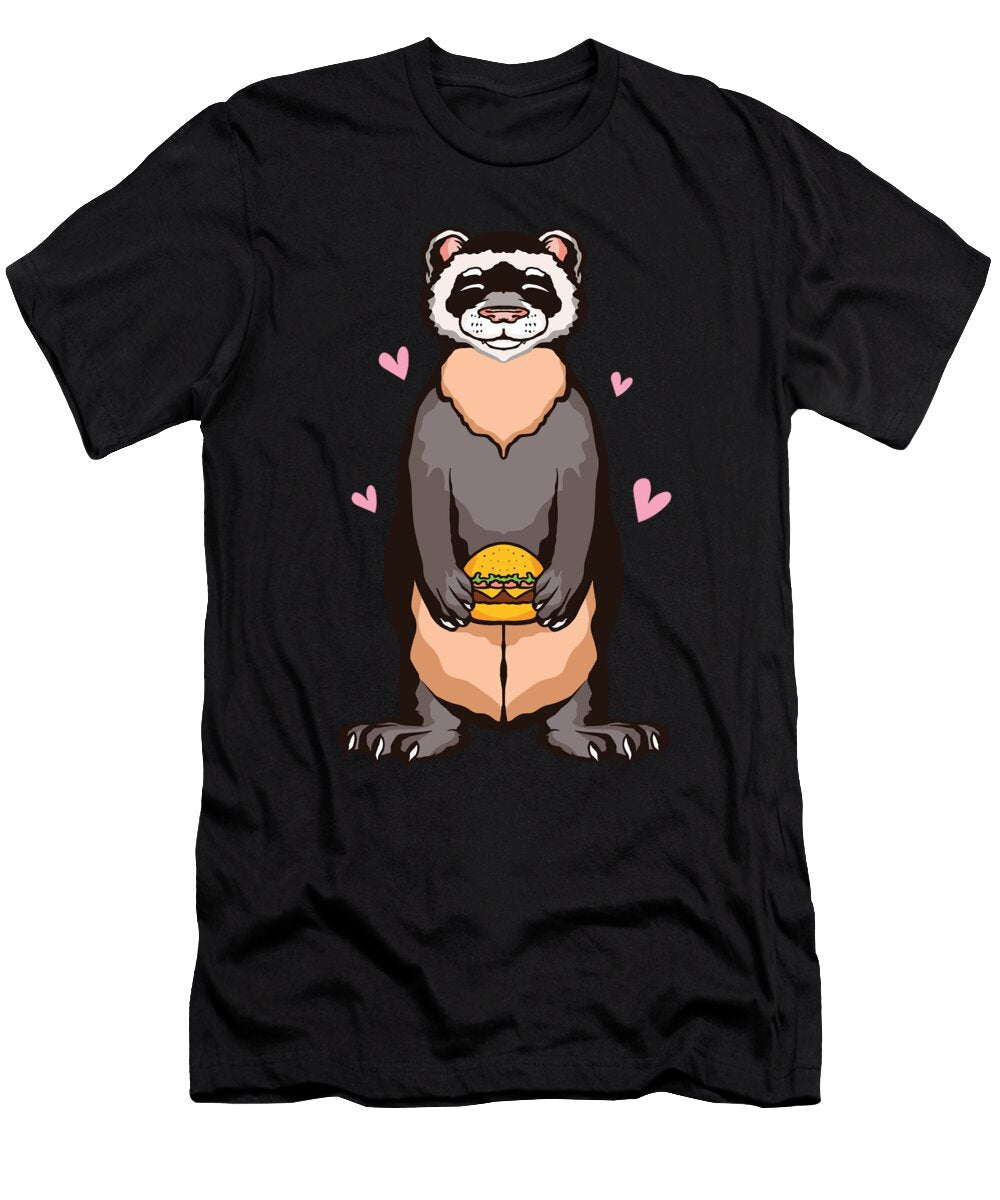 Fat Ferret with Fast Food Burger and Hearts Designed By Vexels T-Shirt