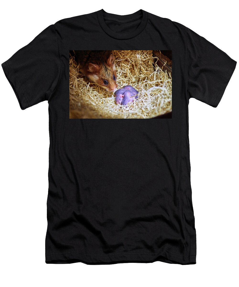 Female Common Hamster with Her Newborn Babies Age 3 Days Eric Baccega Natureplcom T-Shirt
