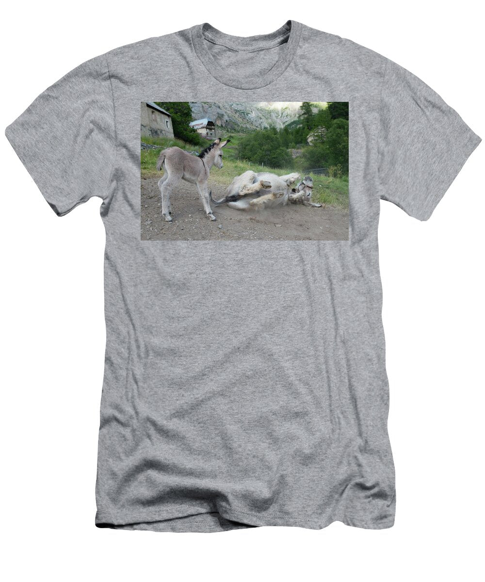 Female Donkey Having Dust Bath to Get Rid of Flies with Jean E Roche Natureplcom T-Shirt