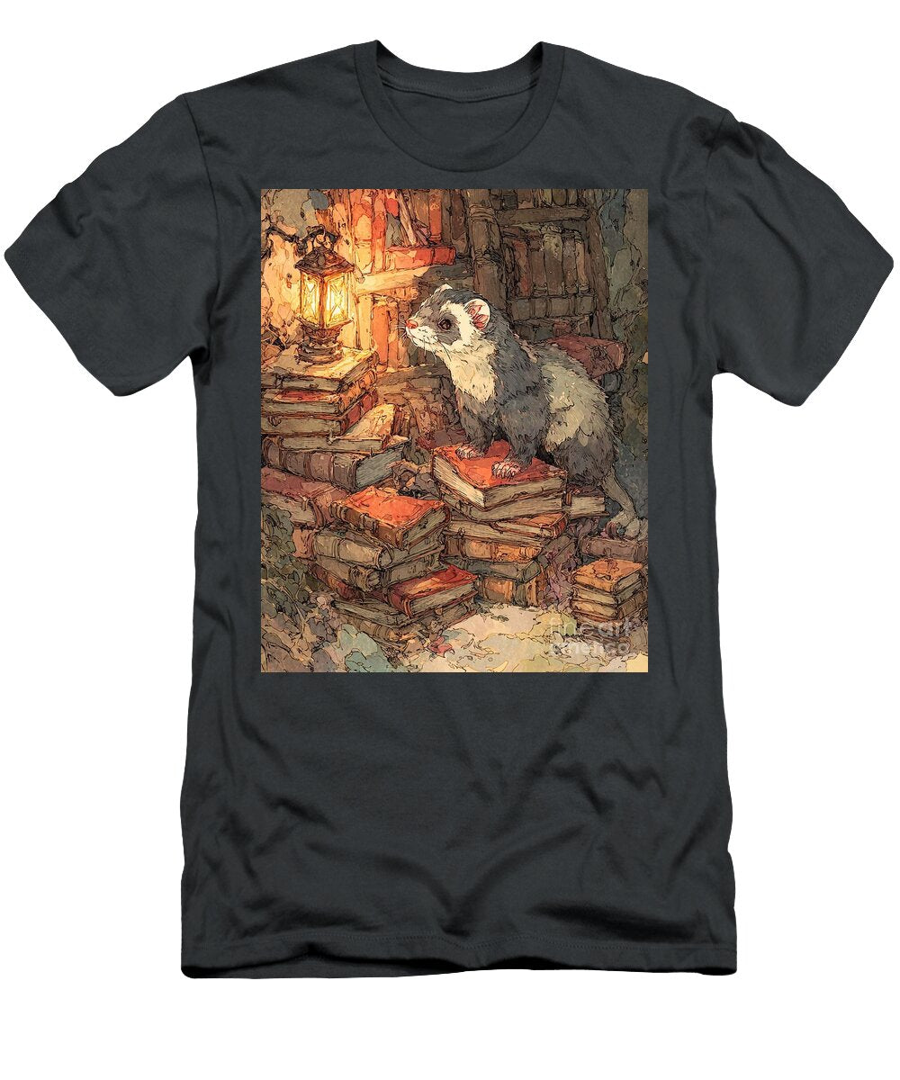 Fennec Fox Fennec Fox in a Dusty Library Library Setting Ancient Books Clint Mclaughlin T-Shirt
