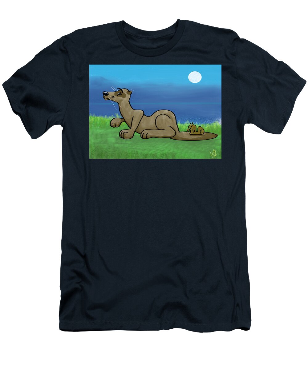 Ferret At Twilight Whimsical Wildlife Illustration Joel Pickard T-Shirt