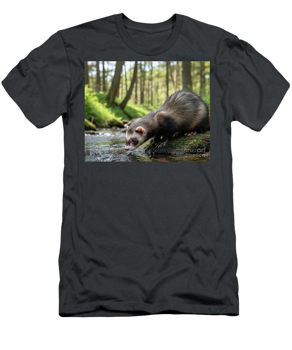 Ferret Drinks From a Forest Stream Les Palenik T-Shirt