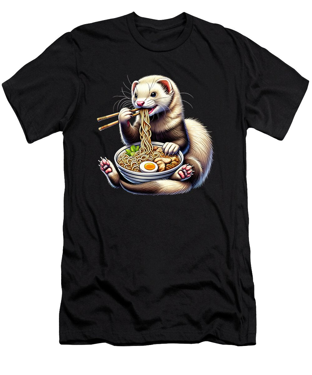 Ferret Eating Ramen Noodle Anime Japanese Food Lover Job T-Shirt