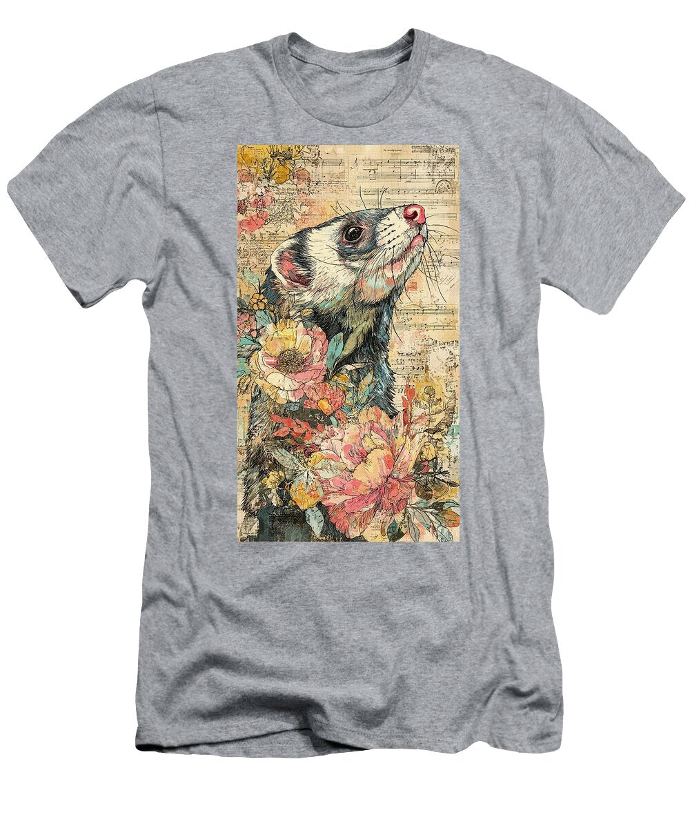 Ferret Mammal Floral Ferret Portrait Elmer Powers T-Shirt