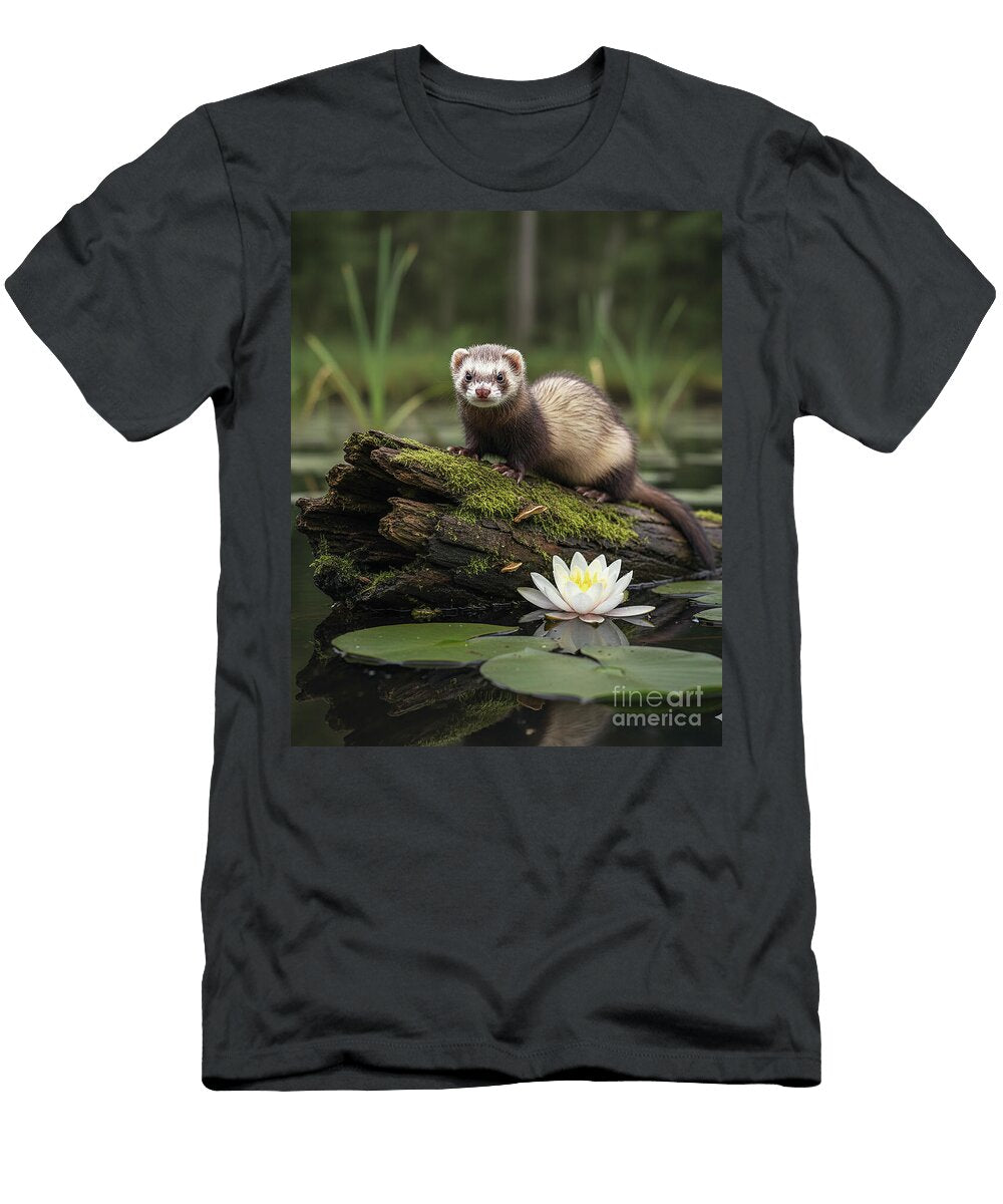 Ferret on Mossy Log By Pond Les Palenik T-Shirt
