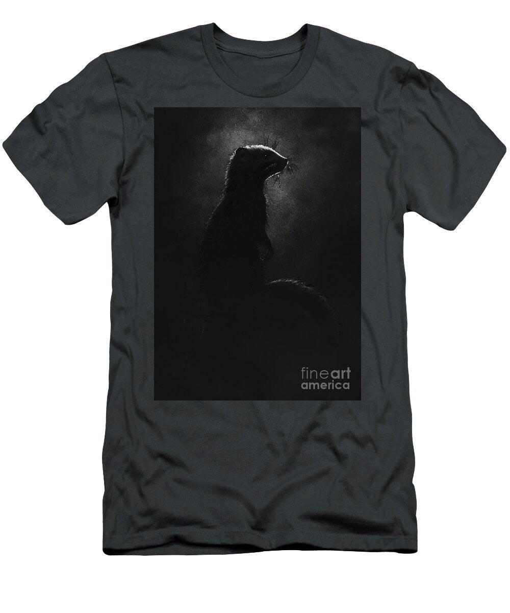 Ferret Portrait in Darkness Realistic Pencil Drawing Clint Mclaughlin T-Shirt