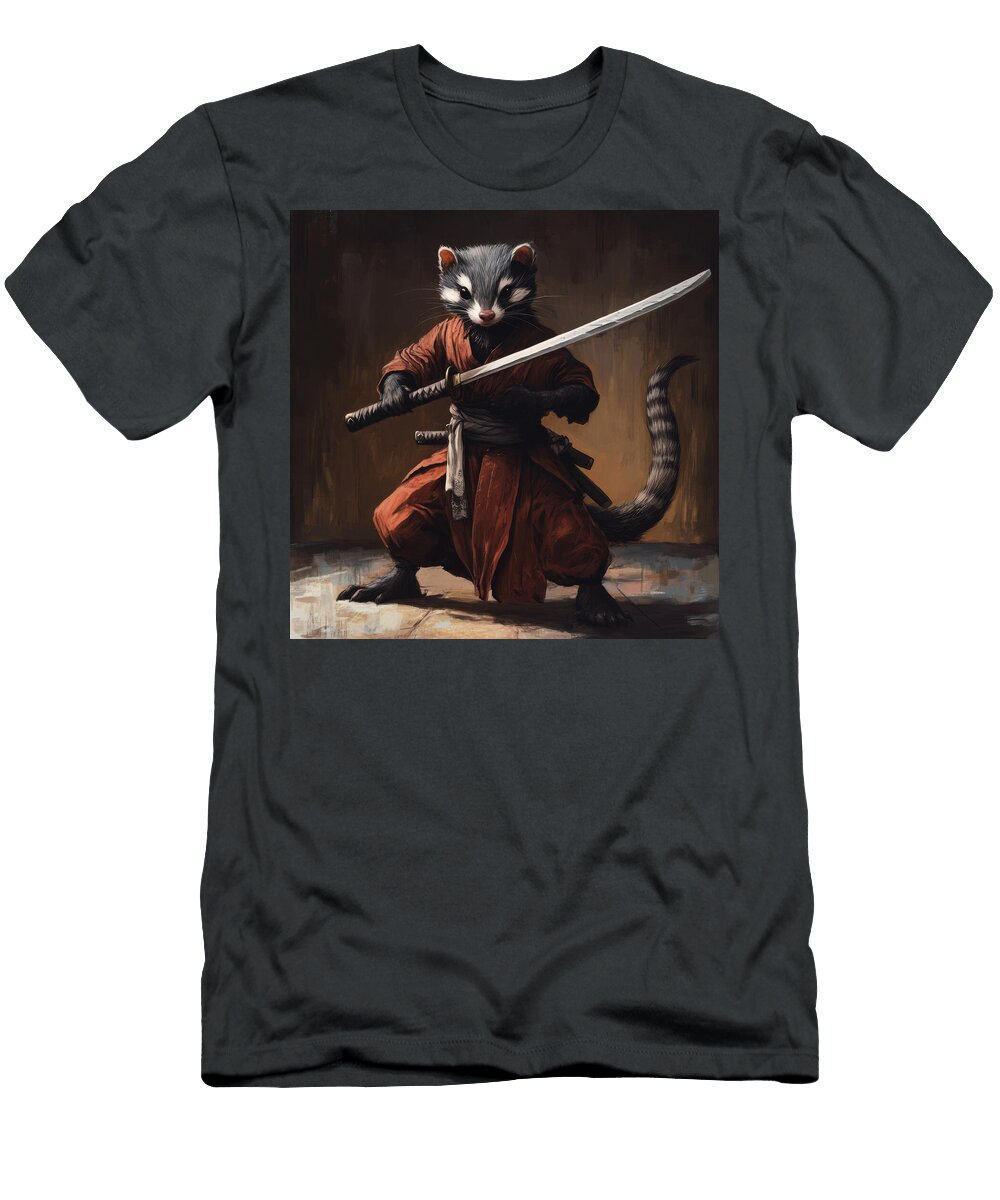 Ferret Samurai Wielding Katana Warrior Bente Meldgaard T-Shirt