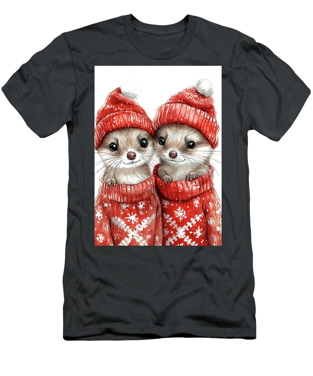 Ferrets Adorable Otters in Winter Sweaters a Christmas Delight Rhys Jacobson T-Shirt