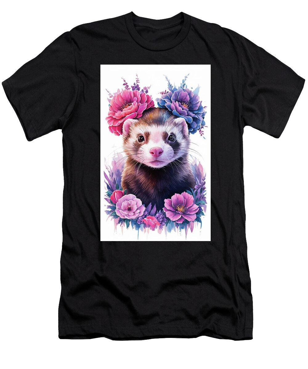 Ferrets Cute Ferret with Floral Crown Watercolor Painting Adrien Efren T-Shirt