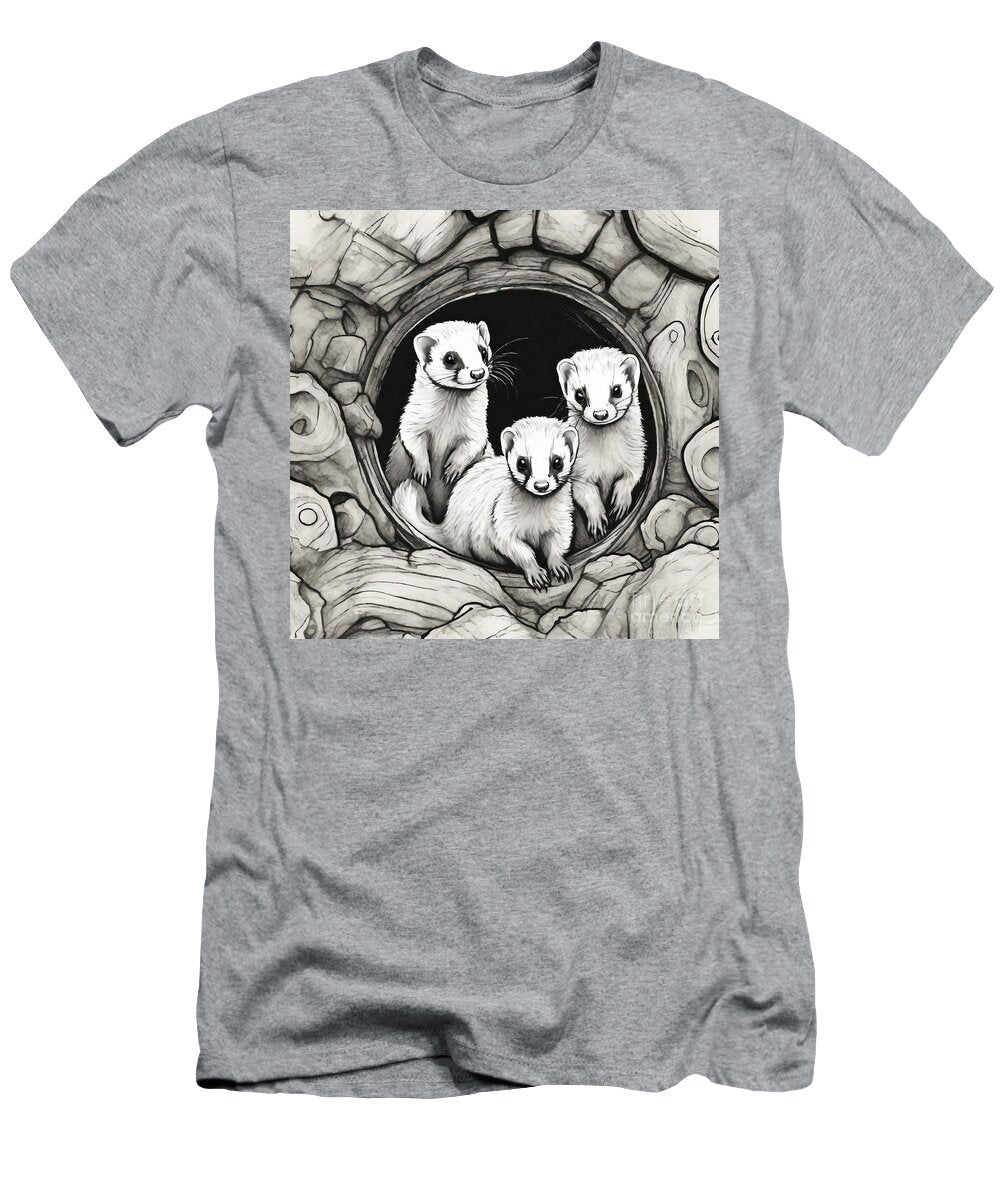 Ferrets Peeking Out of Tubes or Tunnels Together Within Habitats Rhys Jacobson T-Shirt