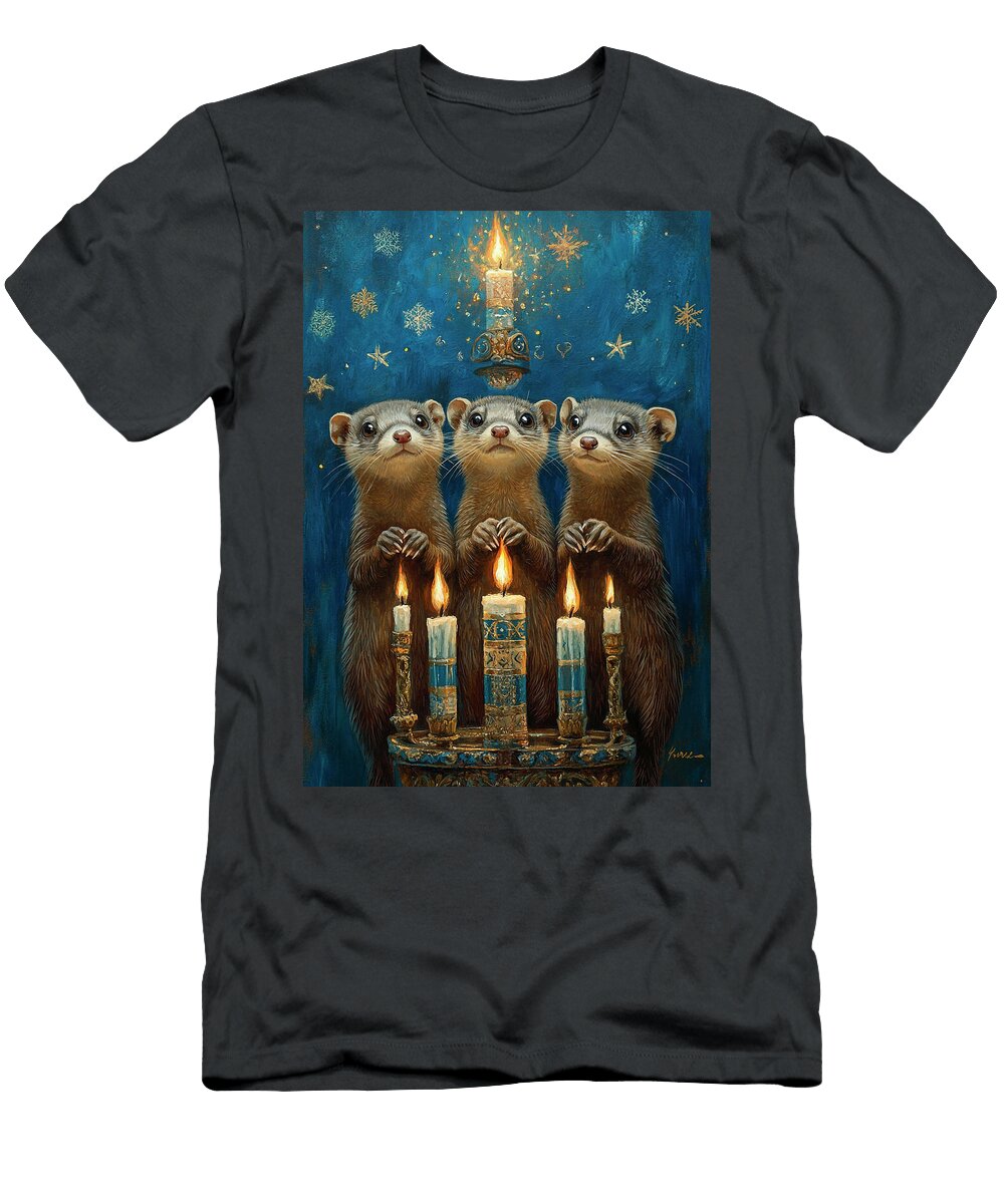 Ferrets Three Ferrets Holding Candles in a Night Adrien Efren T-Shirt