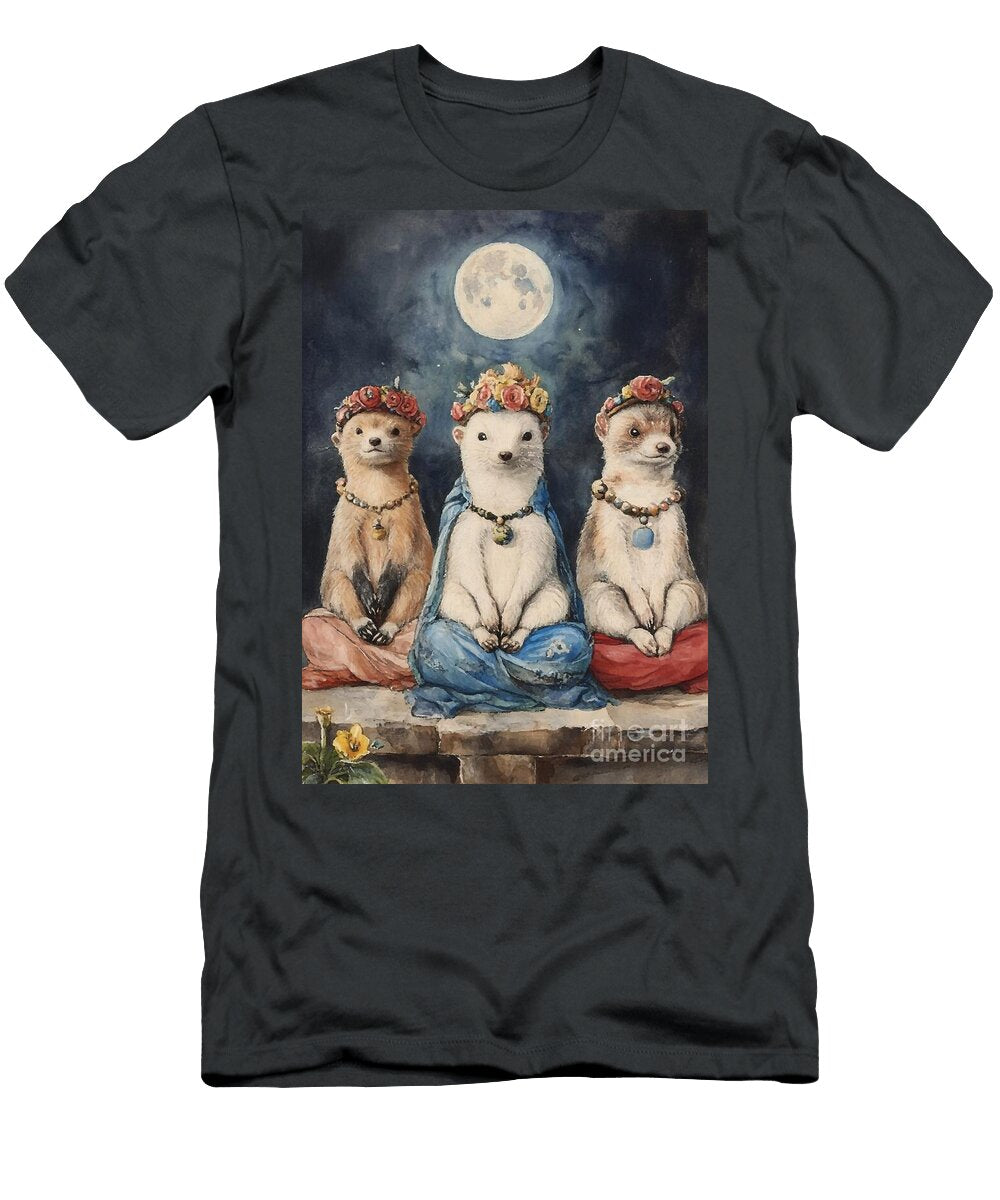Ferrets Three Mystical Creatures Under Moonlight Clint Mclaughlin T-Shirt