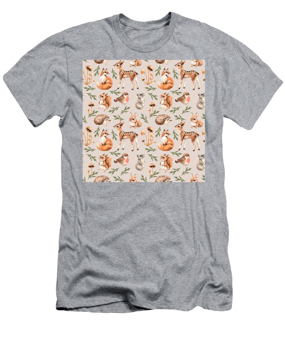 Forest Little Animals and Mushrooms Seamless Pattern Julien T-Shirt