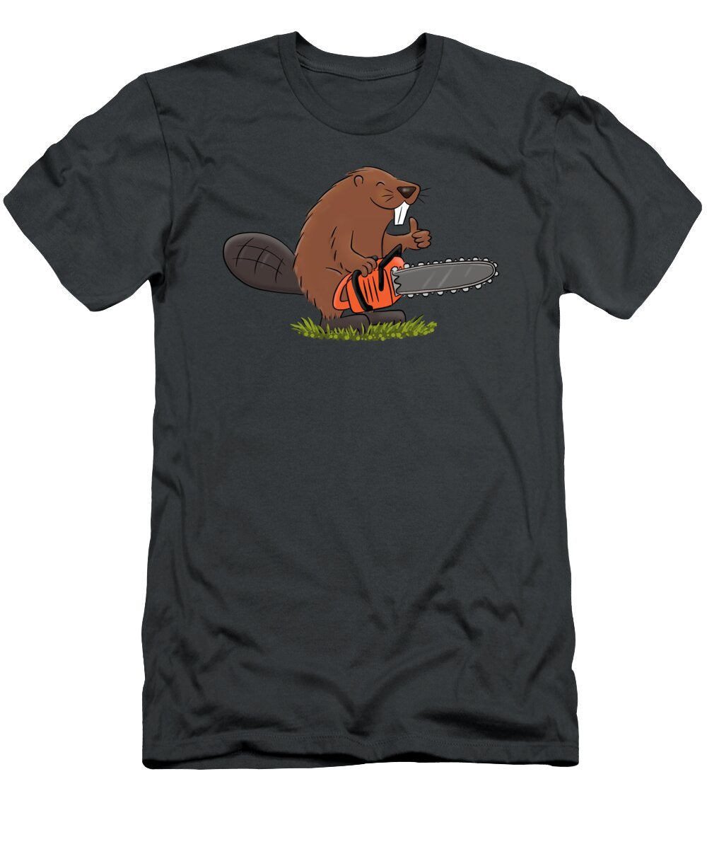 Funny Beaver with Chainsaw Cartoon Mark Spivey T-Shirt