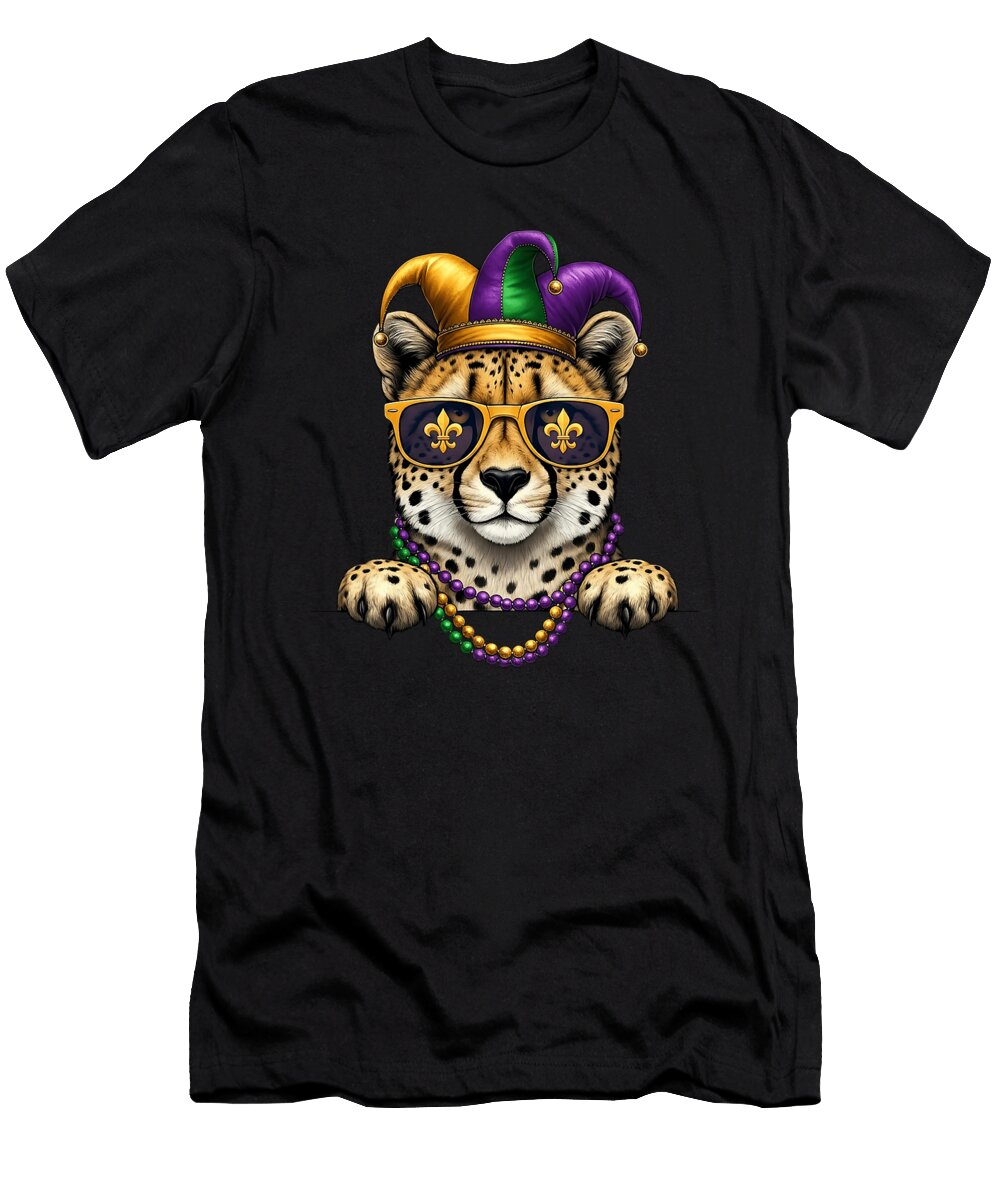 Funny Cheetah Mardi Gras Festival Carnival Maisie Jackson T-Shirt