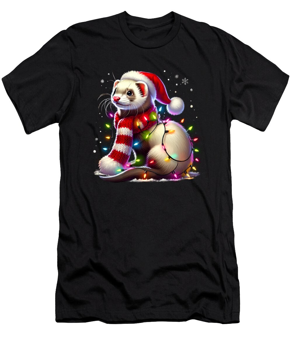 Funny Ferret Christmas Tree Lights Xmas Ferret Lover Job T-Shirt